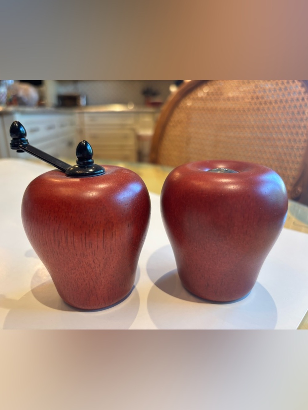 Wooden Apple Salt and Pepper Shakers - Red Wood